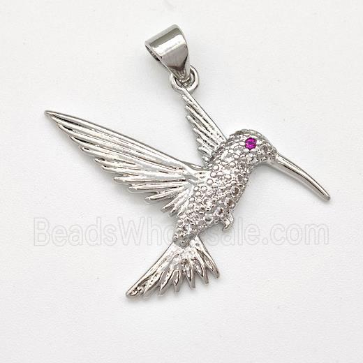 Copper HummingBirds Pendant Micro Pave Zirconia Platinum Plated