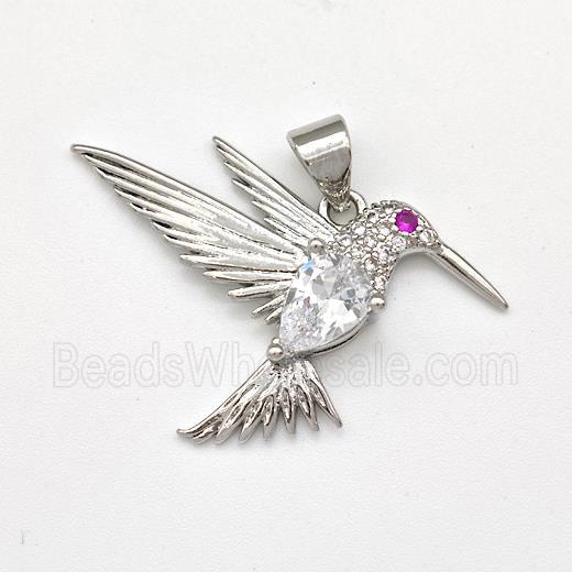 Copper HummingBirds Pendant Micro Pave Zirconia Platinum Plated