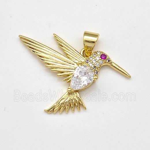 Copper HummingBirds Pendant Micro Pave Zirconia Gold Plated