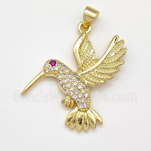 Copper Birds Pendant Micro Pave Zirconia Gold Plated