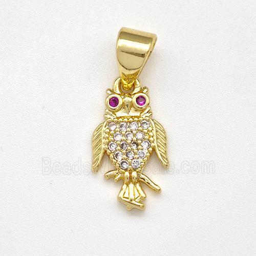 Copper Owl Birds Pendant Micro Pave Zirconia Gold Plated