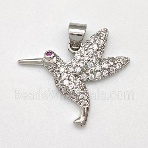 Copper Birds Pendant Micro Pave Zirconia Platinum Plated
