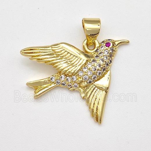 Copper Birds Pendant Micro Pave Zirconia Gold Plated
