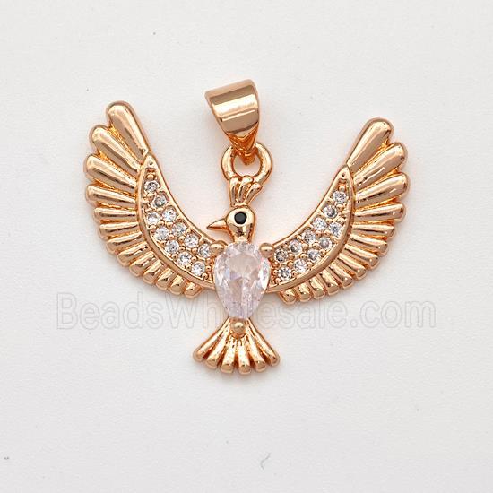 Copper Birds Pendant Micro Pave Zirconia Eagle Rose Gold