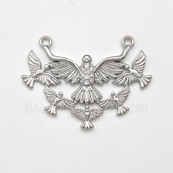 Copper Eagle Birds Pendant Micro Pave Zirconia 2loops Platinum Plated