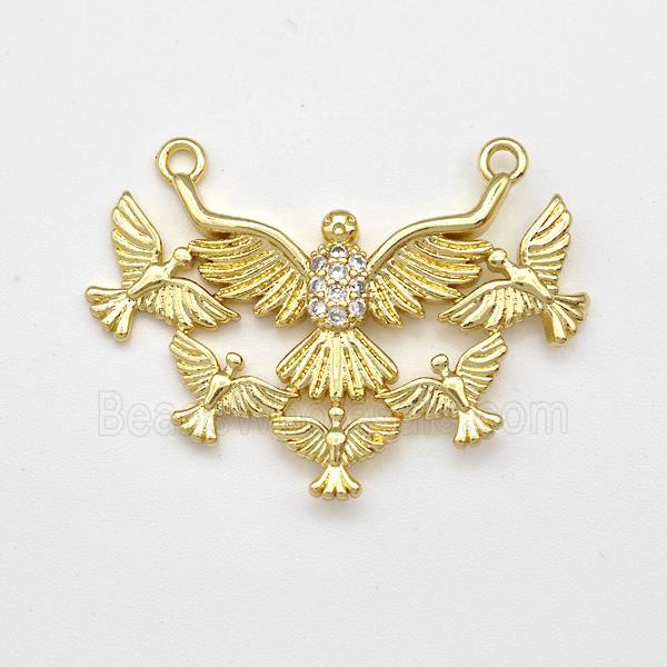 Copper Eagle Birds Pendant Micro Pave Zirconia 2loops Gold Plated