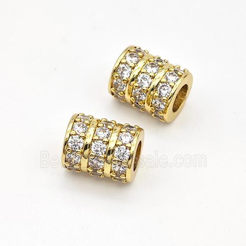 Copper Tube Beads Micro Pave Zirconia Large Hole Gold Plated