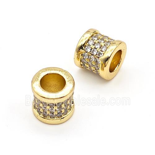 Copper Tube Beads Micro Pave Zirconia Large Hole Gold Plated