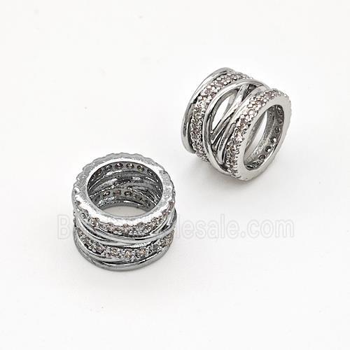 Copper Tube Beads Micro Pave Zirconia Large Hole Hollow Platinum Plated