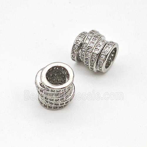 Copper Tube Beads Micro Pave Zirconia Large Hole Hollow Platinum Plated