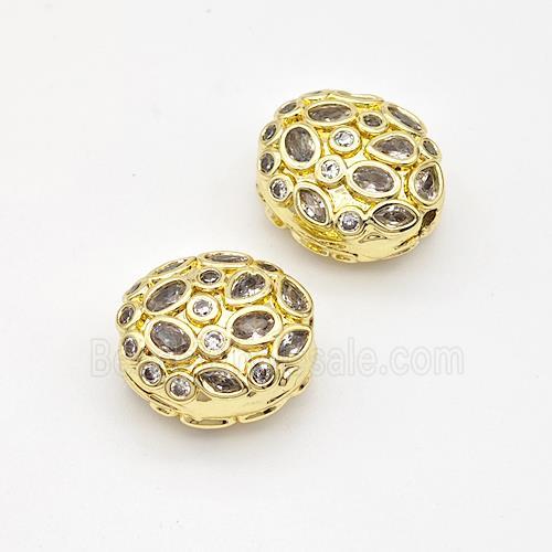 Copper Oval Beads Micro Pave Zirconia Gold Plated