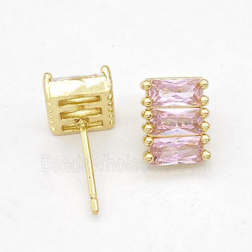 Copper Stud Earring Micro Pave Zirconia Gold Plated