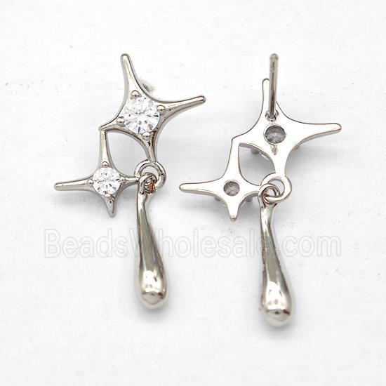 Copper Northstar Stud Earring Micro Pave Zirconia Platinum Plated
