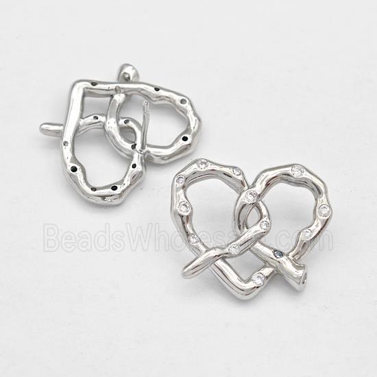 Copper Heart Stud Earring Pave Zirconia Platinum Plated