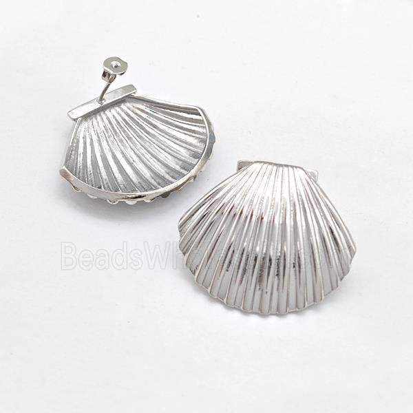 Copper Scallop Shell Stud Earring Platinum Plated