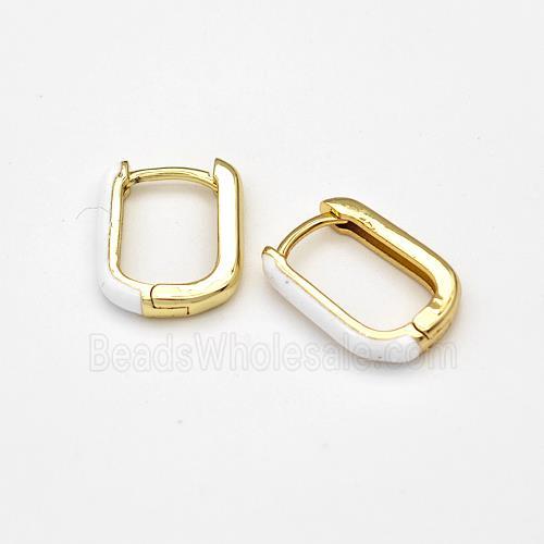 Copper Latchback Earrings White Enamel Gold Plated