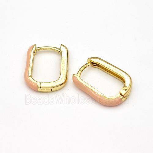 Copper Latchback Earrings Peach Enamel Gold Plated