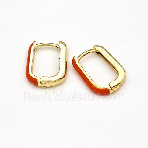 Copper Latchback Earrings Red Enamel Gold Plated