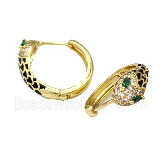 Copper Snake Hoop Earring Micro Pave Zirconia Black Enamel Gold Plated