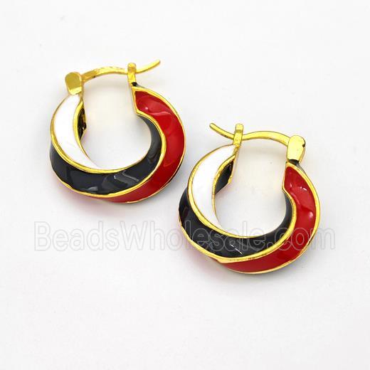 Copper Leaveback Earring Multicolor Enamel Gold Plated