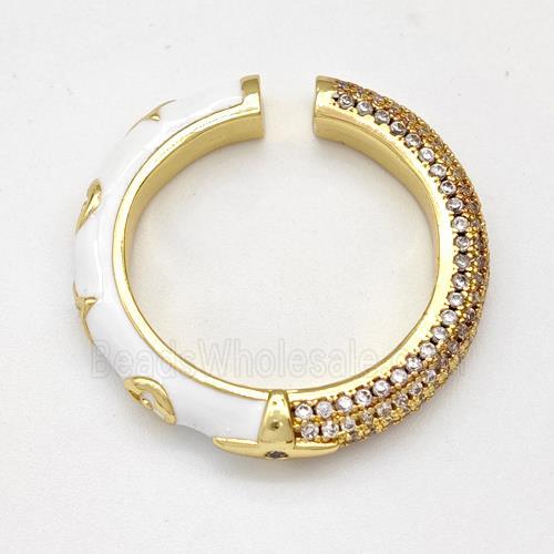 Copper Rings Micro Pave Zirconia White Enamel Gold Plated