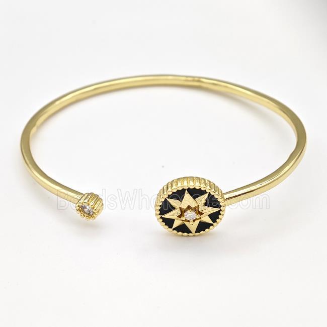 Copper Northstar Bangle Pave Zirconia Black Enamel Gold Plated