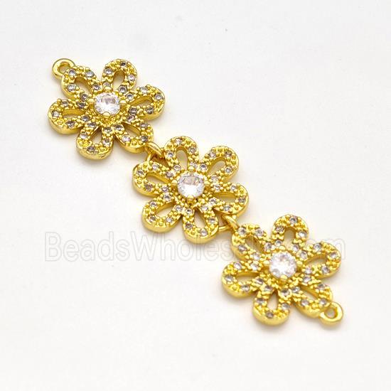 Copper Flower Pendant Micro Pave Zirconia Gold Plated