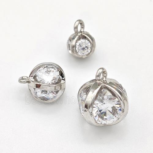 Copper Ball Pendant Pave Zirconia Platinum Plated