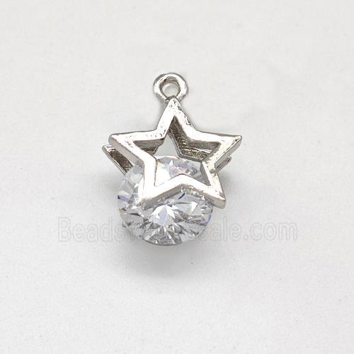 Copper Star Pendant With Zirconia Platinum Plated