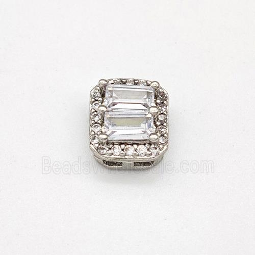 Copper Rectangle Beads Micro Pave Zirconia Platinum Plated