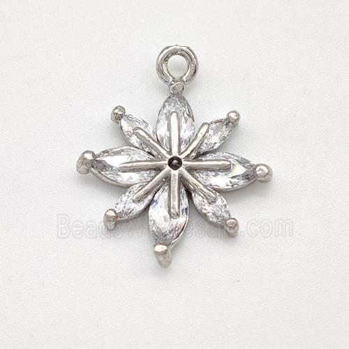 Copper Flower Pendant Pave Zirconia Platinum Plated