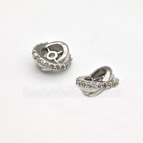 Copper Rondelle Beads Pave Zirconia Platinum Plated