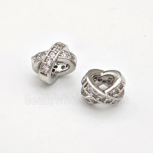 Copper Rondelle Beads Pave Zirconia Large Hole Platinum Plated