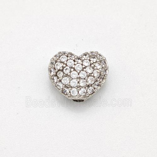 Copper Heart Beads Micro Pave Zirconia Platinum Plated
