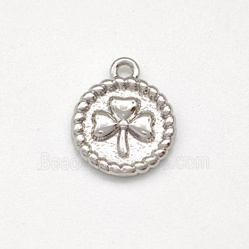 Copper Circle Pendant Clover Platinum Plated