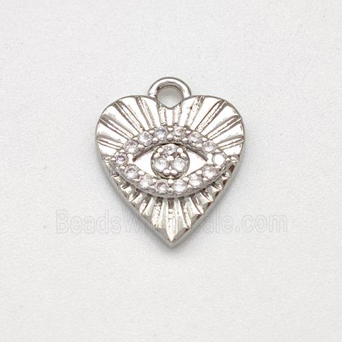 Copper Heart Pendant Evil Eye Pave Zirconia Platinum Plated