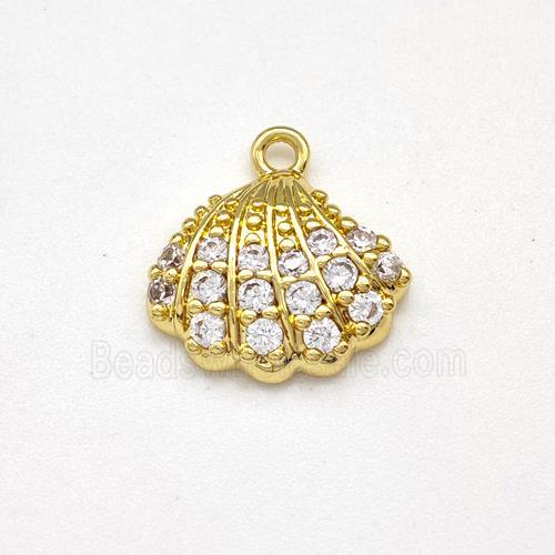 Scallop Shell Charms Copper Pendant Micro Pave Zirconia Gold Plated
