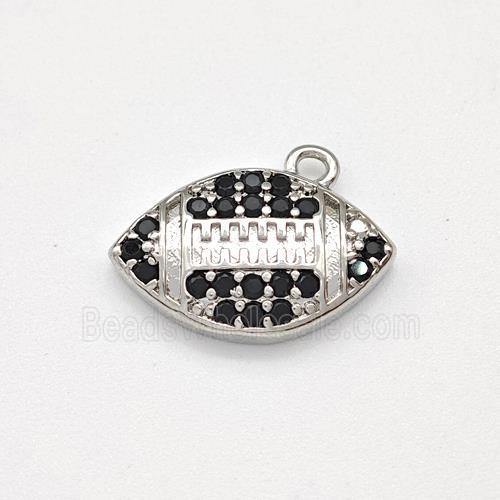 American Football Charms Copper Pendant Micro Pave Zirconia Sport Platinum Plated