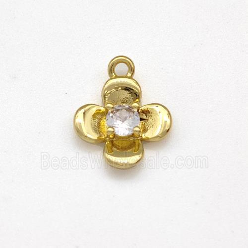 Copper Flower Pendant Pave Zirconia Gold Plated