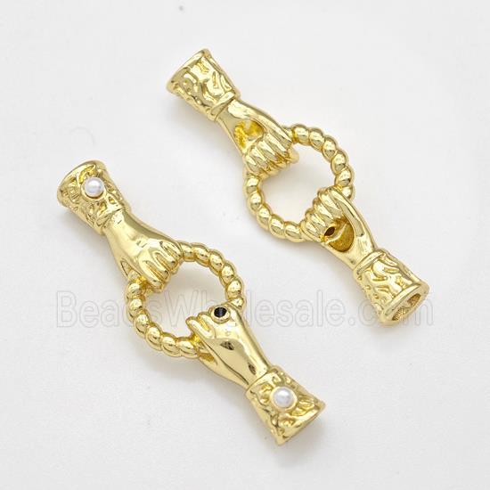Copper Hand Connector Pave Zirconia Pearlized Resin Cord End Gold Plated