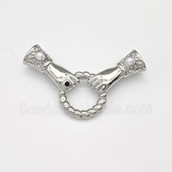 Copper Hand Pendant Pave Zirconia Pearlized Resin 2loops Platinum Plated