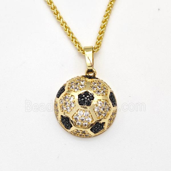 Copper Football Necklace Pave Zirconia Sport Gold Plated