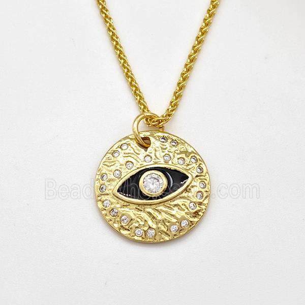 Copper Evil Eye Necklace Pave Zirconia Black Enamel Gold Plated
