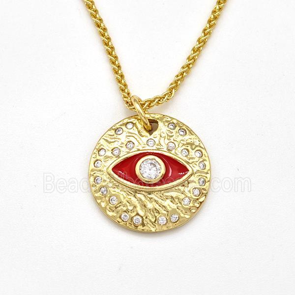 Copper Evil Eye Necklace Pave Zirconia Red Enamel Gold Plated