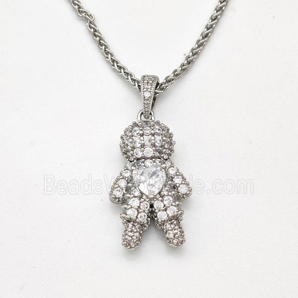 Copper Boy Kids Necklace Pave Zirconia Platinum Plated