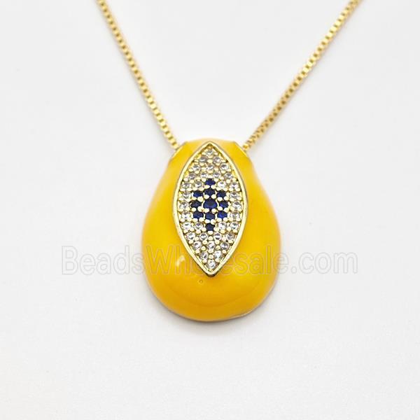 Copper Evil Eye Necklace Pave Zirconia Ornage Enamel Gold Plated