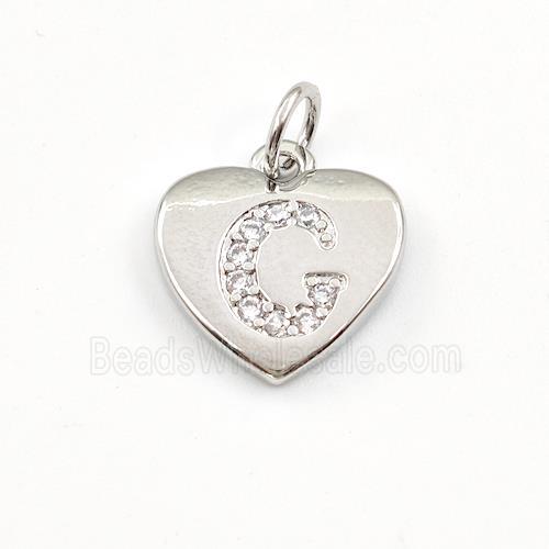 Copper Heart Pendant Pave Zirconia Letter-C Platinum Plated