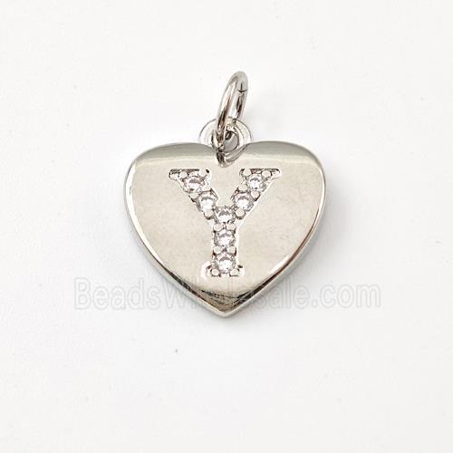 Copper Heart Pendant Pave Zirconia Letter-Y Platinum Plated