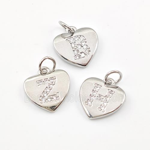 Copper Heart Pendant Pave Zirconia Mix Letters Alphabet Platinum Plated