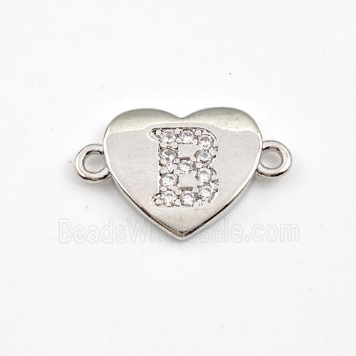 Copper Heart Connector Pave Zirconia Letter-B Platinum Plated